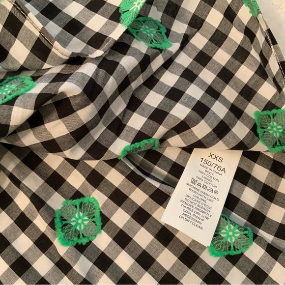 Kate Spade Blossom Gingham Cotton Top Square Neck Black White Green Size XXS - Picture 10 of 10